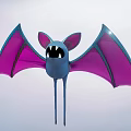 Blue Bat Doll With Pink Ears Purple Wings White Teeth And Long Legs Hanging