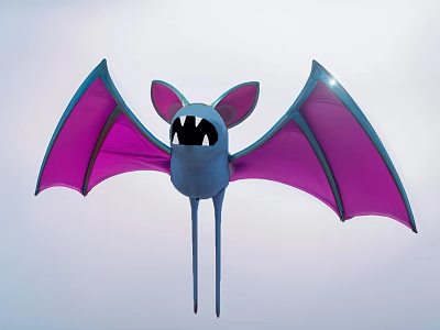 Blue Bat Doll With Pink Ears Purple Wings White Teeth And Long Legs Hanging 3d model