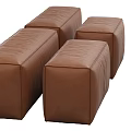 Modern Brown Leather Sofa Set With Modular Seating Units And Ottoman 3d model