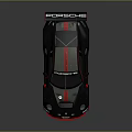 High Performance Porsche Race Car With Gray Body Red Stripes And Large Rear Wing