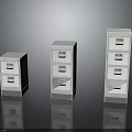 Set of White Filing Cabinets with Multiple Drawers in Different Sizes