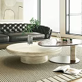 Marble And Glass Coffee Tables In Modern Living Room With Black Leather Sofa Green Plant