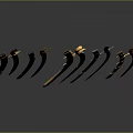 Weapon Collection of Multiple Curved Swords with Various Colors and Different Materials