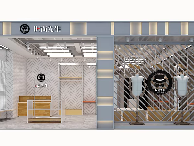 Stylish Clothing Store Interior Exterior With Mannequins Shelves And Modern Lighting 3d model