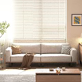 Soft Beige Upholstered Three Seater Sofa With Natural Wooden Frame For Warm Cozy Bright Living Room