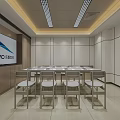 Modern Conference Room Interior With Long Table Black Chairs Large Screen And Company Logo
