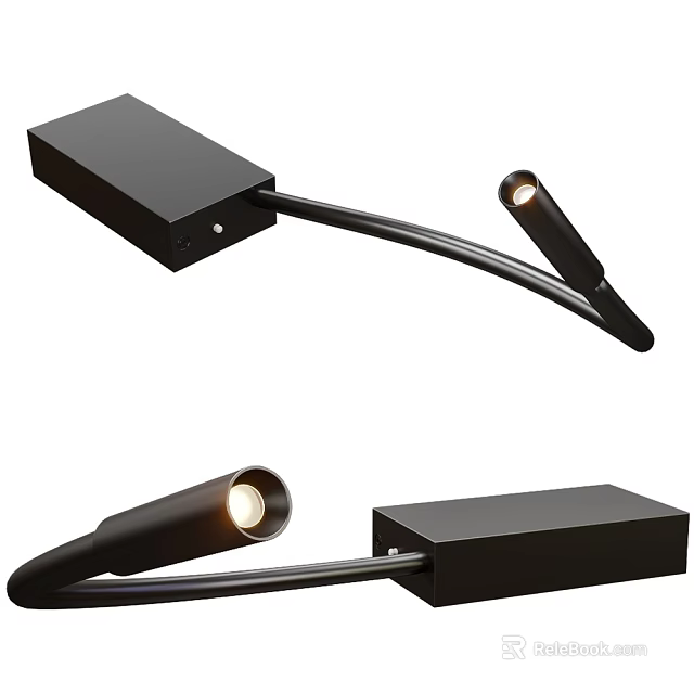Sleek Modern Black Wall Lamp with Adjustable Arm Square Base and Glowing Bulb 3d model