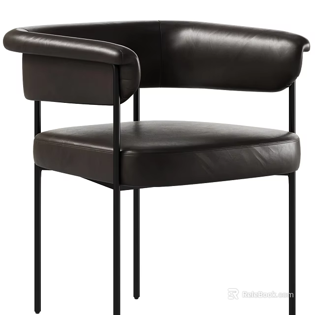 Modern Black Leather Dining Chair with Armrests and Metal Legs Design 3d model 