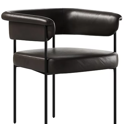 Modern Black Leather Dining Chair with Armrests and Metal Legs Design 3d model