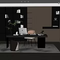 Modern Study Room Interior With Wooden Shelves Desk Computer Chair And Sofa