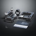 Modern Sofa Coffee Table Set With Sectional Sofa Armchair Floor Lamp And Patterned Rug