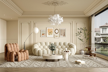 Cream Living Room French Living Room 3d model