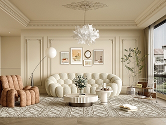 Cream Living Room French Living Room 3d model