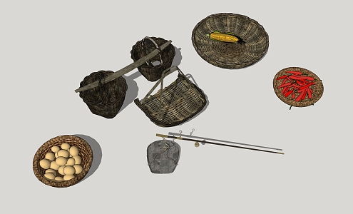 Modern farm tools, rural folk objects, living utensils 3d model