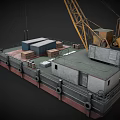 Floating Ship With Crane And Cargo On Deck