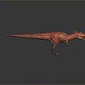 Red And Yellow Dinosaur Model With Detailed Skin In Dynamic Pose On Gray Background