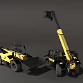 Yellow And Black Utility Vehicles With Telescopic Boom And Large Tires