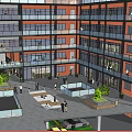 Modern Office Building With Atrium Green Plants And Glass Curtain Walls