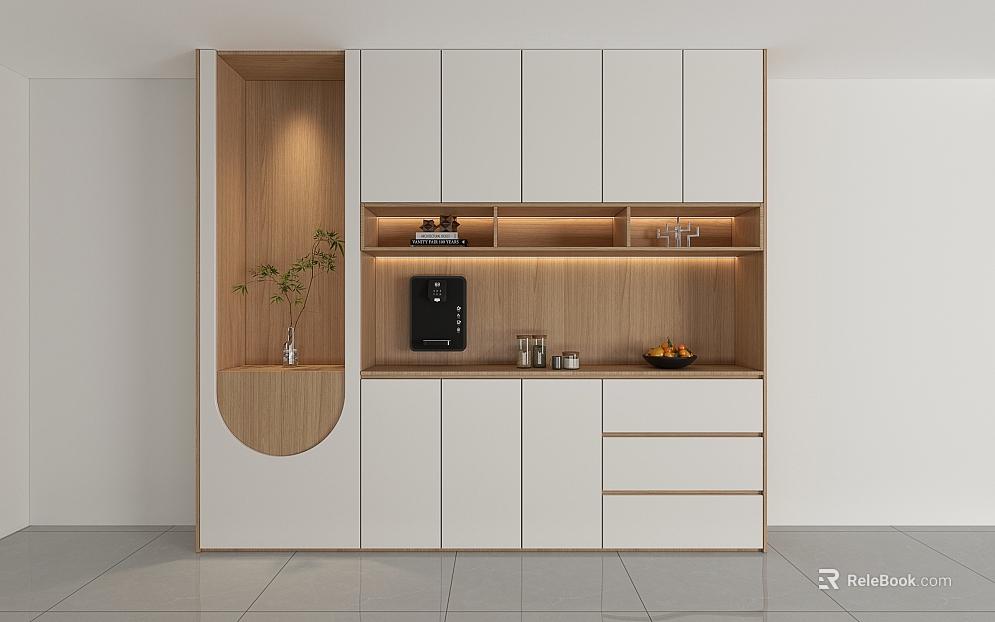 Simple Log Cream Style Restaurant Wine Cabinet Customized Sideboard Integrated Wall Design Multifunctional Noble Storage Cabinet Arc Cabinet Door texture