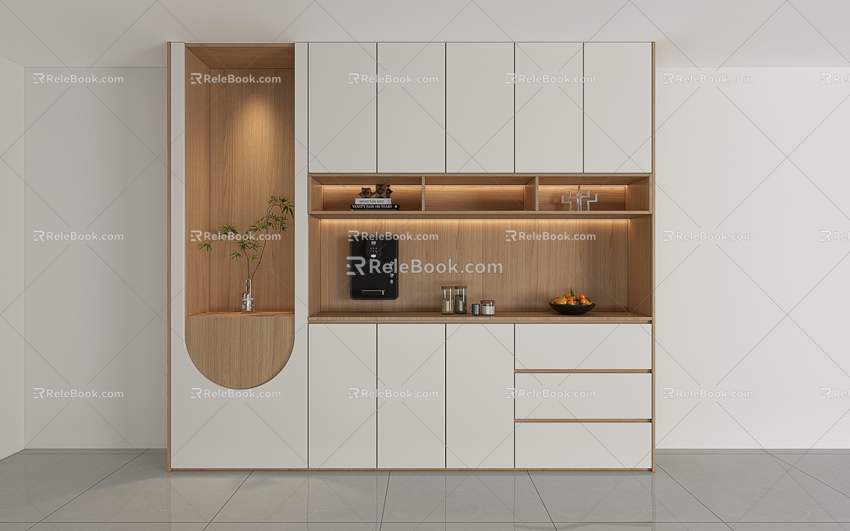 Simple Log Cream Style Restaurant Wine Cabinet Customized Sideboard Integrated Wall Design Multifunctional Noble Storage Cabinet Arc Cabinet Door model