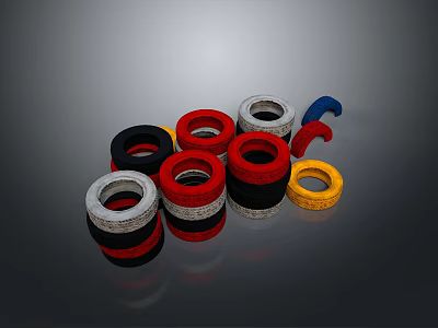 Colorful Circular Rings in Different Colors Stacked Together Against Black Landscape Background 3d model