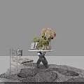 Modern Light Luxury Table And Chair Set With Patterned Upholstered Chair And Delicate Desktop Decorations