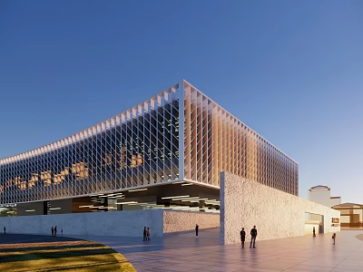 Modern Architectural Exterior Design With Glass Curtain Wall And People Walking Around 3d model