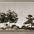 Interior Landscape Design With Bamboo Pine Trees Rocks And Small Pavilion 3d model
