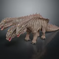 Three Headed Dinosaur Game and Movie Character With Textured Skin and Spiked Back