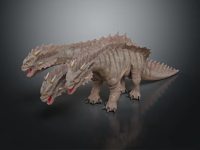 Three Headed Dinosaur Game and Movie Character With Textured Skin and Spiked Back 3d model