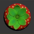 Fresh Red Strawberry With Yellow Seeds And Vibrant Green Leafy Top