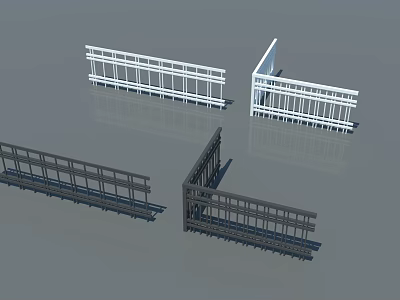 Different Styles of Fence Railing Panels in White and Black Colors 3d model