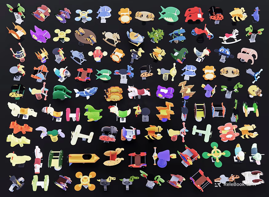 Colorful Small Plastic Play Equipment With Various Animal Vehicle And Human Figures For Kids 3d model 