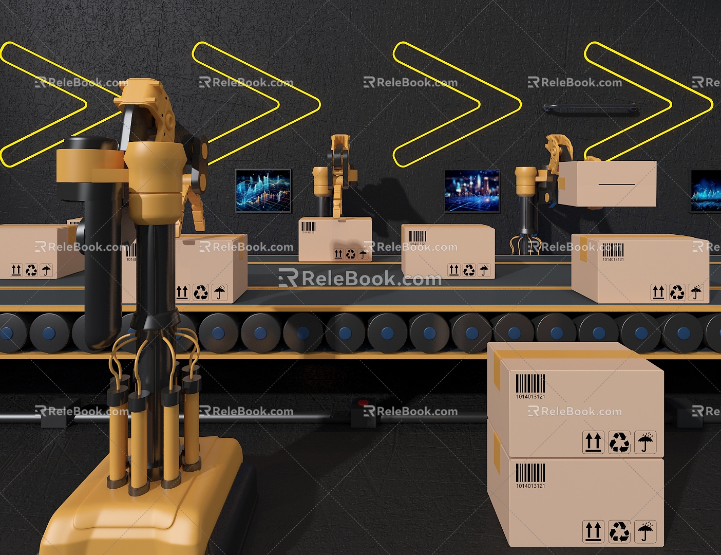 Automatic assembly line conveyor belt intelligent logistics 3d model