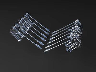 Precision Transparent Metal Mechanical Arm Components Arranged Side by Side for Industrial Automation 3d model