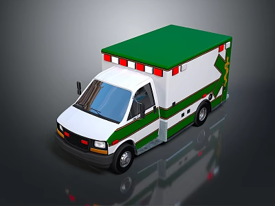 3D Rendered Ambulance With Green Roof White Body Red Emergency Lights And Medical Logo 3d model