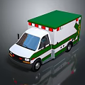 3D Rendered Ambulance With Green Roof White Body Red Emergency Lights And Medical Logo