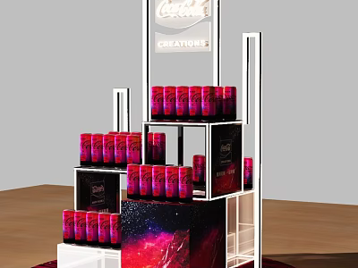 Coca Cola Red Cans Display Stand With Real Taste Sign And Starry Base 3d model