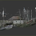 Modern Model Scene Featuring Cottage With Red Tile Roof Bare Trees Stone Wall And Path