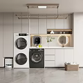 Modern Home Balcony Design With Washing Machine Dryer Wall Cabinets Clothes Rail And Storage