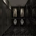 Modern Luxury Black Marble Public Toilet With Exquisite Wall Art Paintings And Wall Mounted Urinals