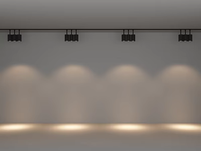Track Mounted Spotlights Illuminating Wall And Floor With Warm Light Beams In Modern Interior 3d model