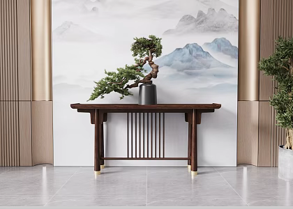 New Chinese Style Entrance Platform Duan Jing Tai Luo Han Pine Case 3d model