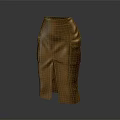 Stylish Brown Leather Skirt With Functional Pockets And Side Slit Design 3d model