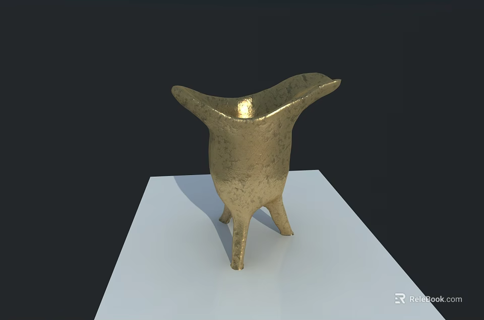 Golden Three Legged Wine Cup Displayed On White Platform With Dark Background 3d model 