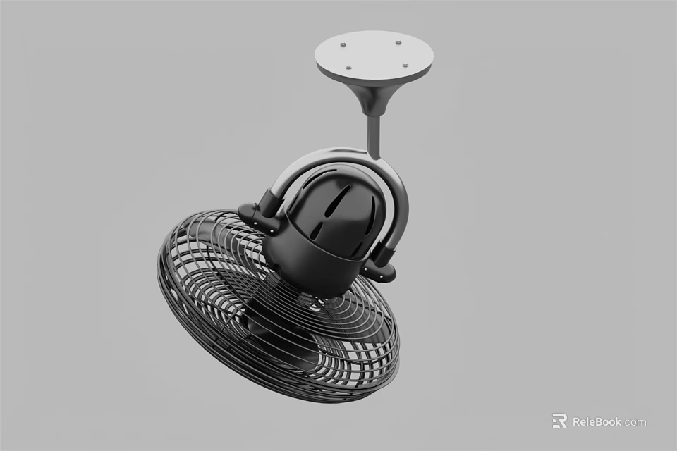 Black Mounted Air Cooler Fan With Protective Grille And Modern Design Structure 3d model 