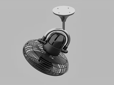 Black Mounted Air Cooler Fan With Protective Grille And Modern Design Structure 3d model