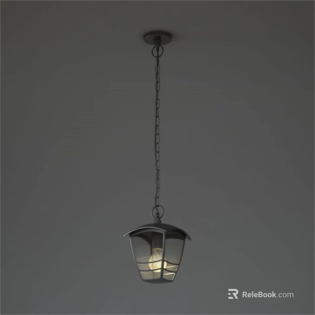 Classic Pendant Light With Metal Chain And Glass Shade Illuminating Room Space 3d model 