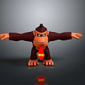 Playful Brown Cartoon Gorilla With Open Arms And Red Tie On Gray Background