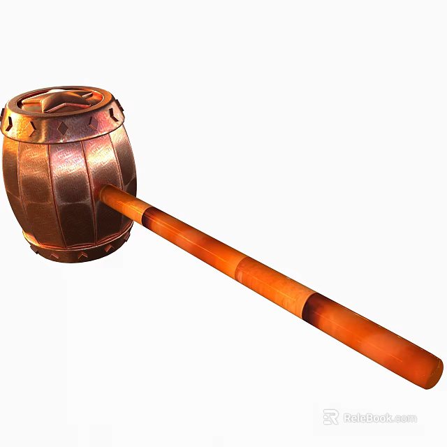 Barrel Shaped Copper Head War Hammer With Wooden Handle And Traditional Design 3d model 
